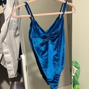 Blue Pinch Front Velvet Bullet Pointe Leotard